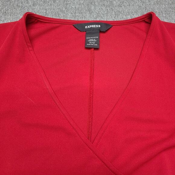 Express Dress Womens 11/12 Wrap A Line Ruffle Short Sleeve V Neck Midi Cocktail - Picture 6 of 9